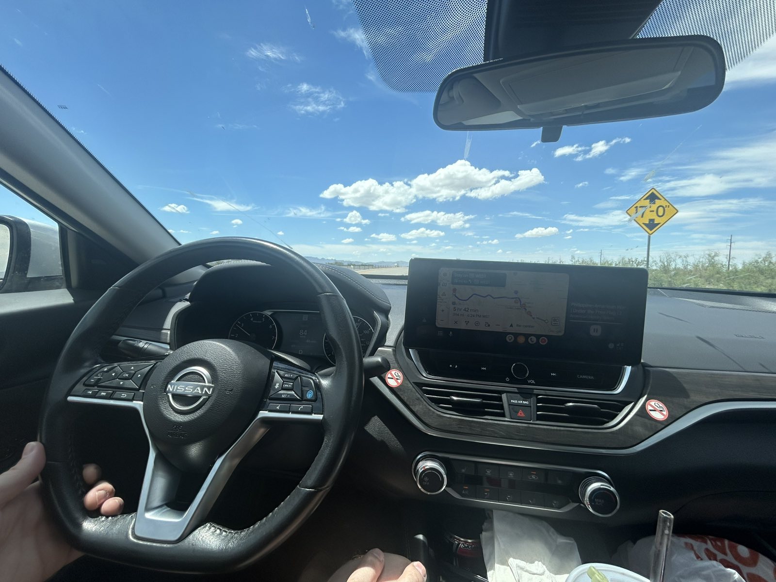 A candid moment inside the car during a road trip